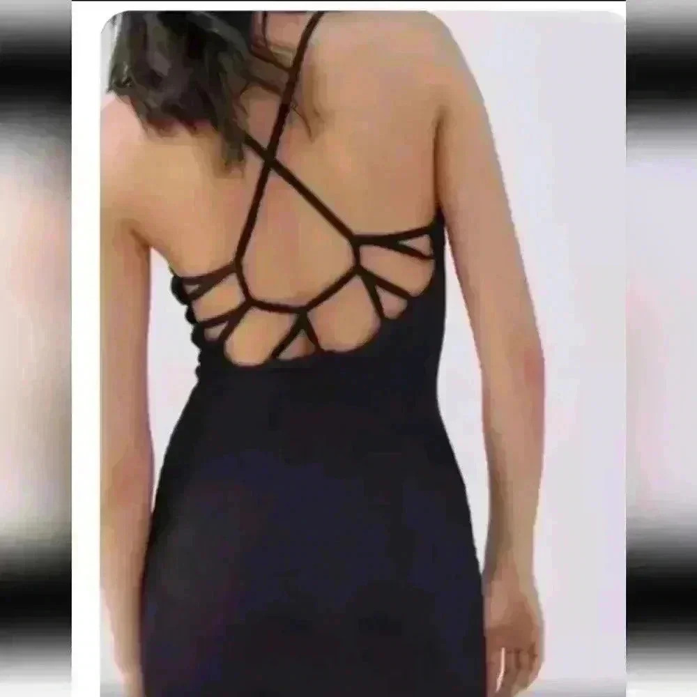Urban Outfitters Womens Black Tyra Textured Strappy Back Mini Dress XL